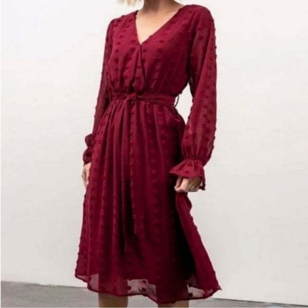 Baltic Born Paisley Dot Midi Dress Burgundy Women's L